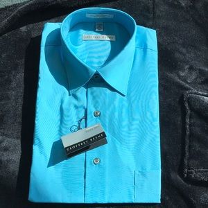 GEOFFREY BEENE, LS, size Large, neck 16, sleeve 34/35, color turquoise.